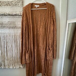Knox Rose Orange Cardigan Sweater Long Open Front Cozy